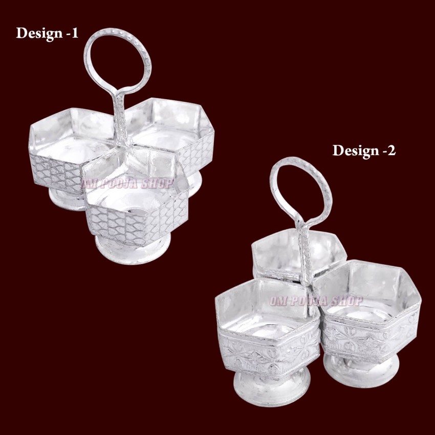 Hexagon Shape Haldi Kumkum Silver Container